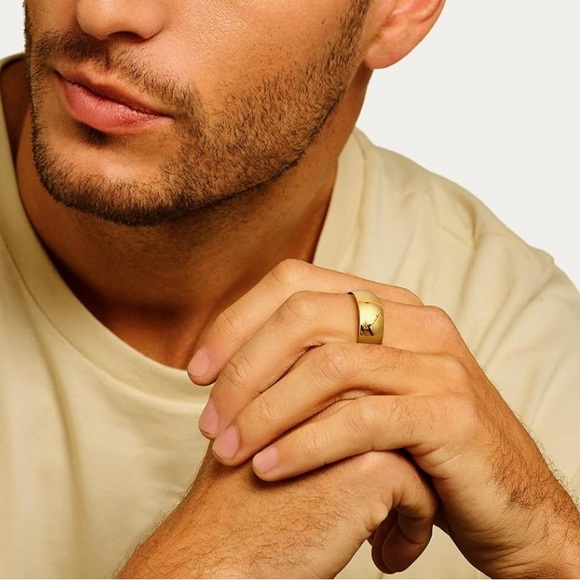 14K Gold 12mm Dome Band Ring Chunky Wide Comfort Fit Statement Ring Gold Filled - Picture 4 of 4